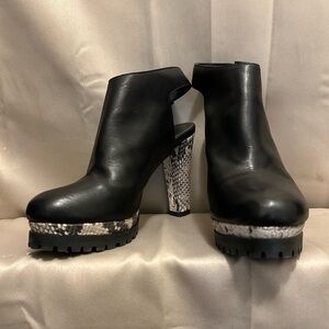 AllSaints SARRIS Black Leather Slingback Booties w/ Beige Snake Skin Heels Sz.38